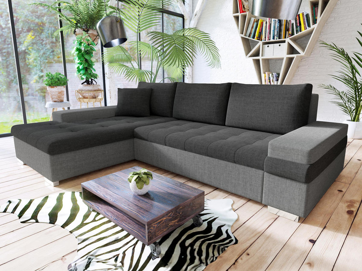 ECKSOFA Bangkok Mini - Greige/Silberfarben, Holz/Textil (274/182cm) - MIRJAN24