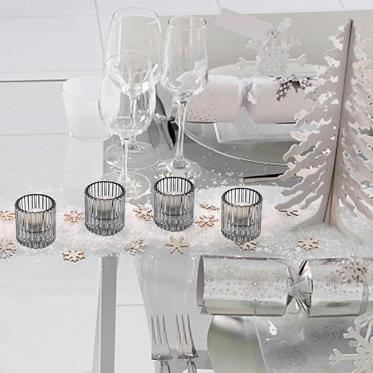 KERZENHALTER 3-teiliges Set Glas Grau - Grau, Glas (5/5/6cm)