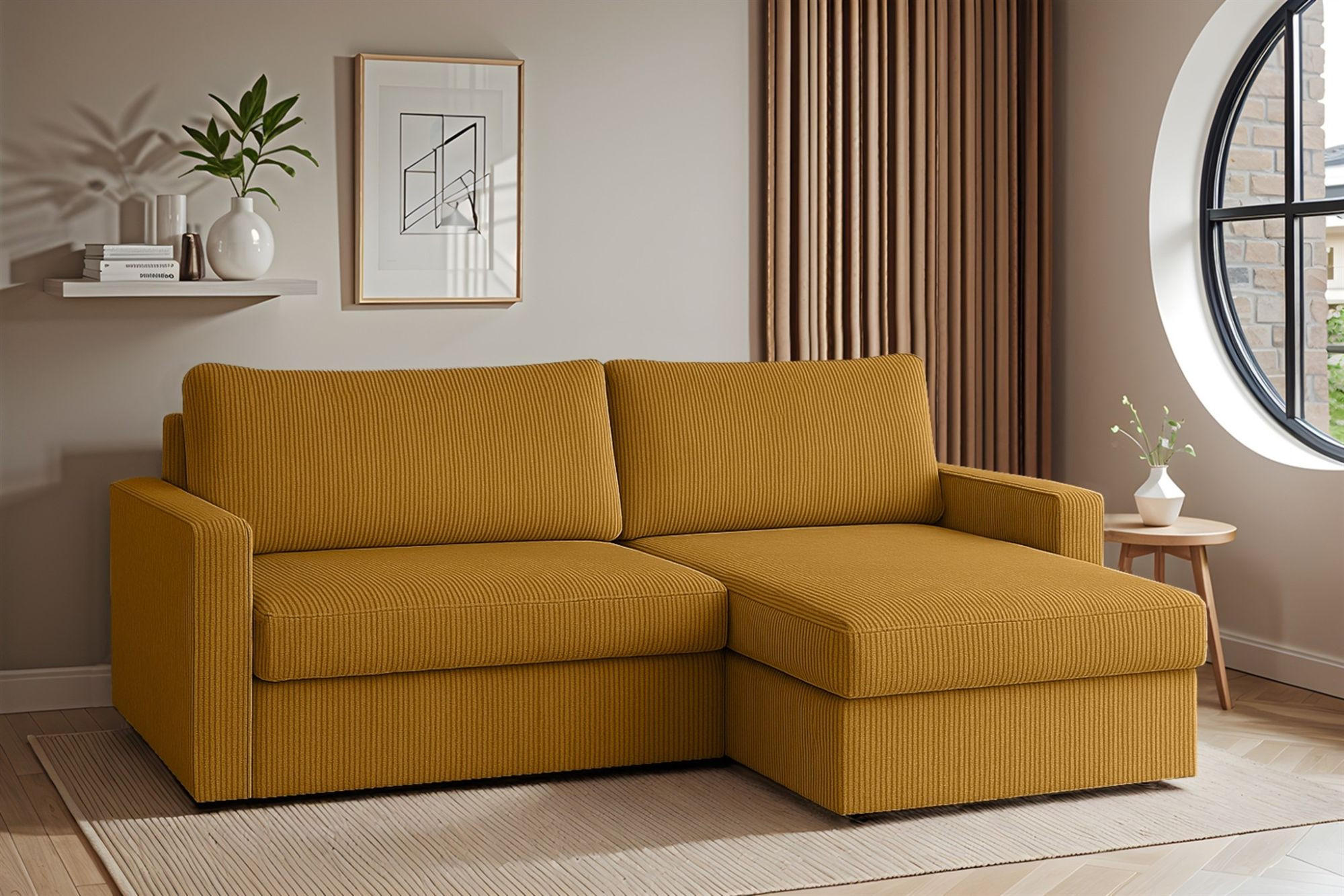 ECKSOFA Bendik In Poso - Honig, Holzwerkstoff/Textil (224/140cm) - Fun Möbel