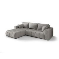 ECKSOFA LARA PREMIUM links hellgrau Velours Monolith 84 - Schlaffunktion, Bettkasten - Hellgrau, Textil (280/175cm) - Cornero