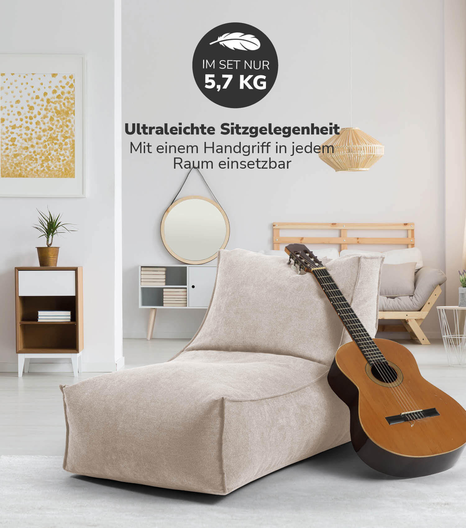 SITZSACK mit Hocker Der Gelassene - Beige, Textil (60/65/150cm) - Mokebo