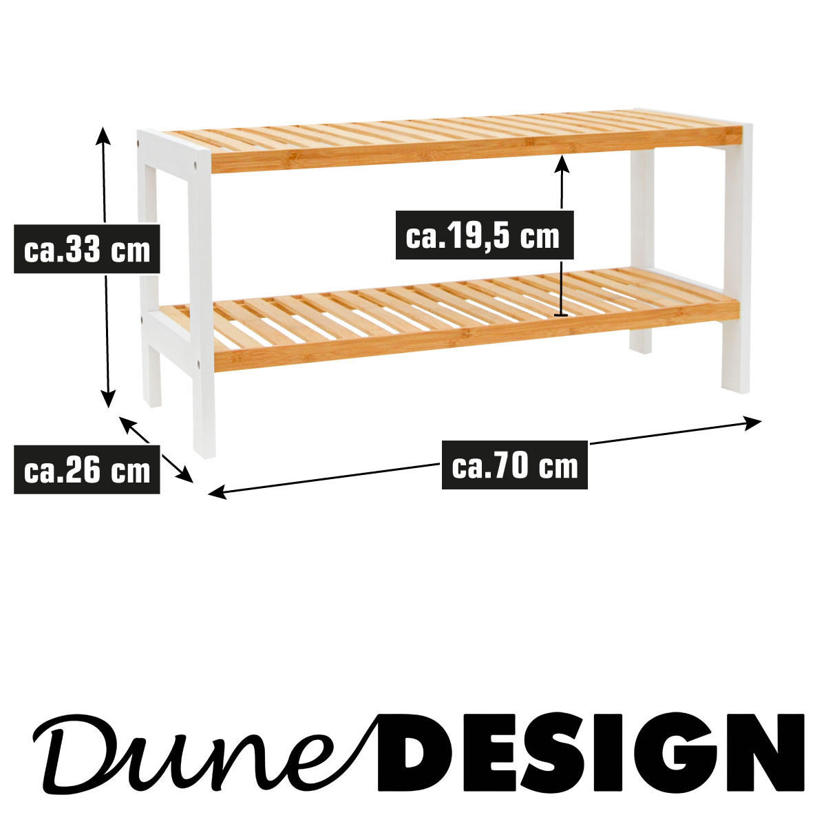 BAMBUS-SCHUHREGAL, 70/33/26 cm, Weiss - Weiß, Holz (26/33/70cm) - Dunedesign
