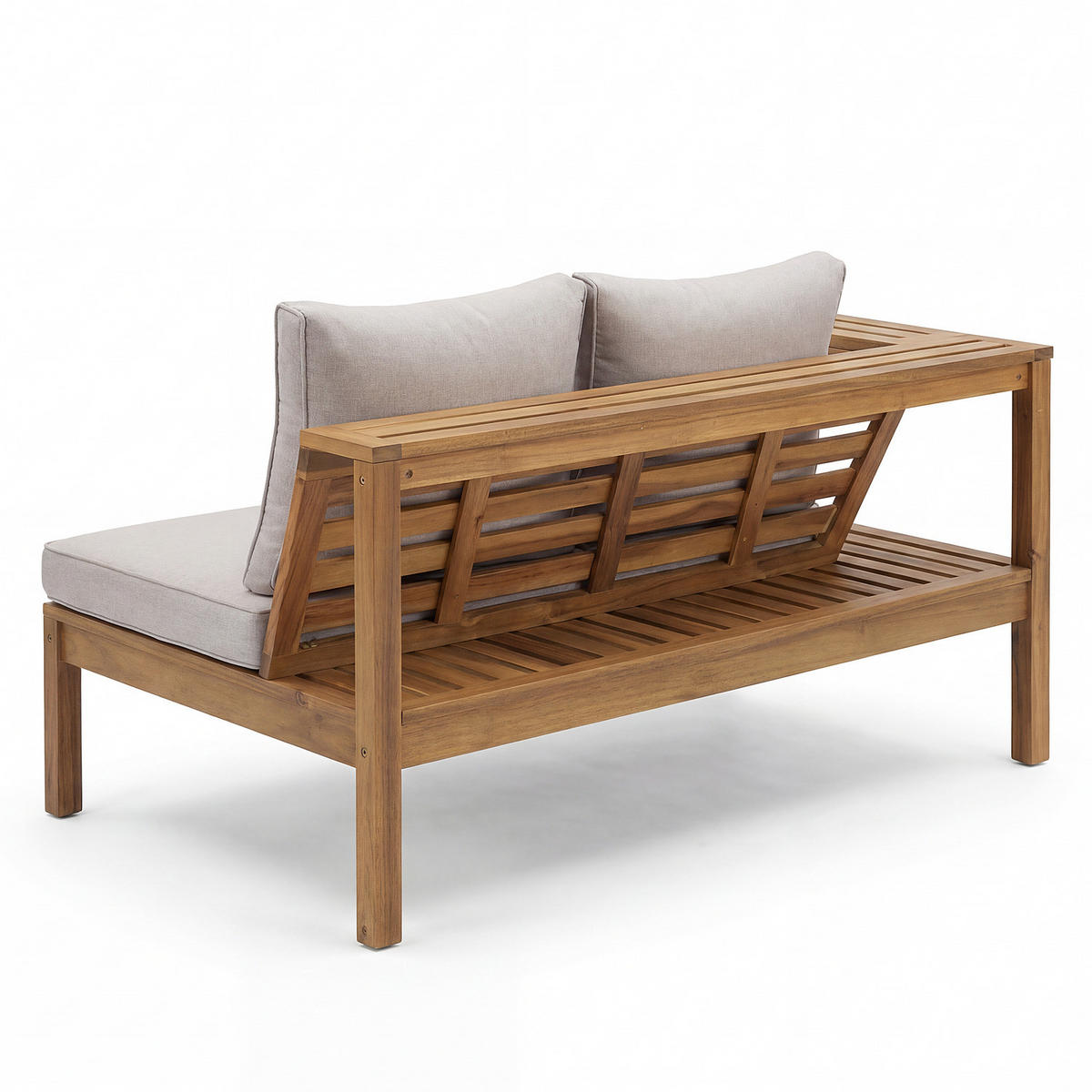 LOUNGESET - 4-teilig - Akazie massiv / Webstoff - Braun / Beige - Hellgrau, Holz/Textil - home24