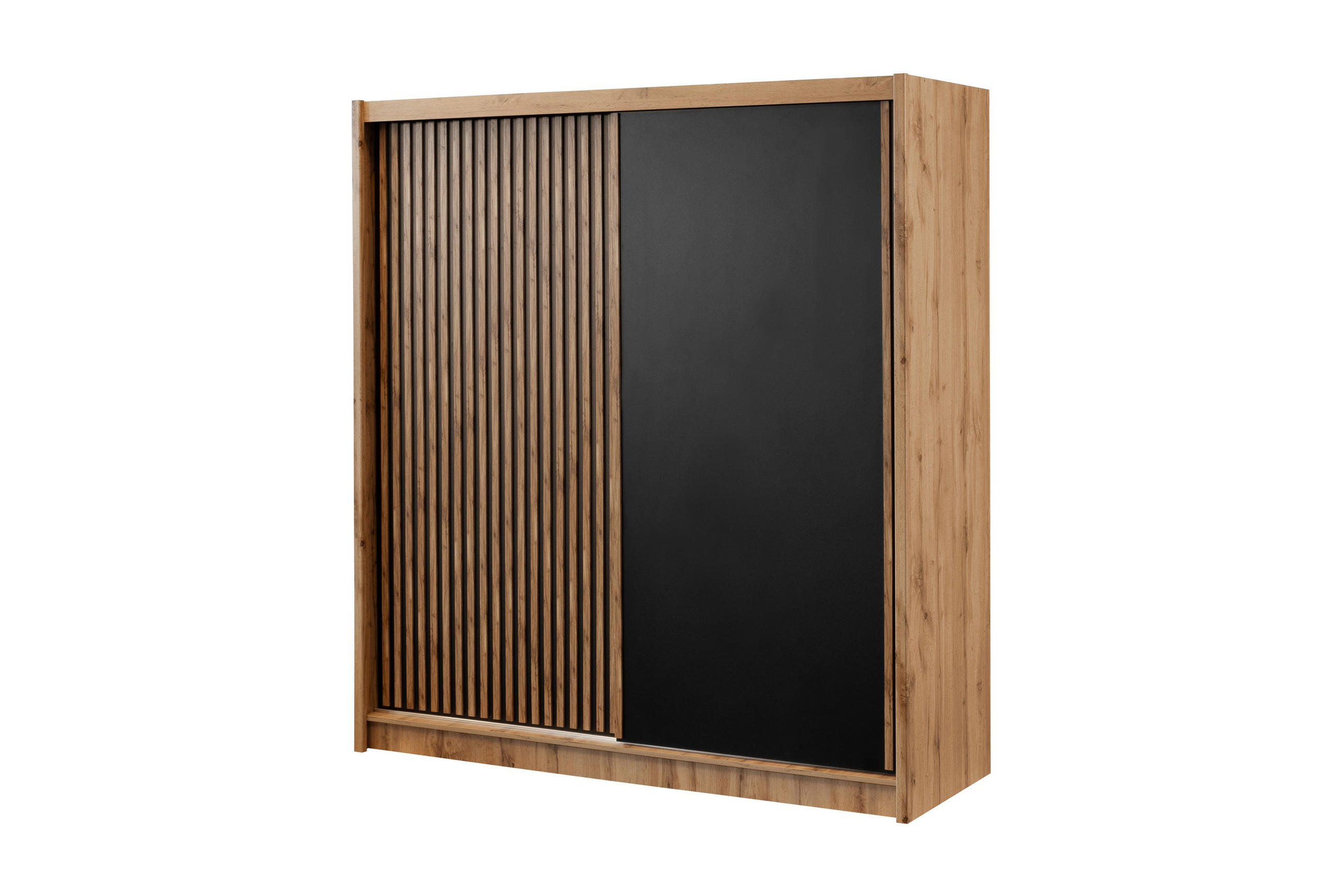 SCHWEBETÜRENSCHRANK DRAVEN 203/215/60,5 cm 2-türig Eiche Wotan - Eiche Wotan/Schwarz, Holzwerkstoff (203/215/60.5cm) - MASSENO