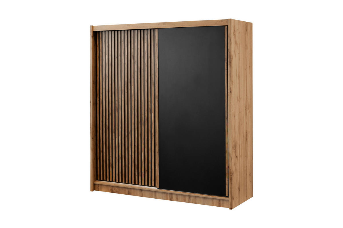 SCHWEBETÜRENSCHRANK DRAVEN 203/215/60,5 cm 2-türig Eiche Wotan - Eiche Wotan/Schwarz, Holzwerkstoff (203/215/60.5cm) - MASSENO