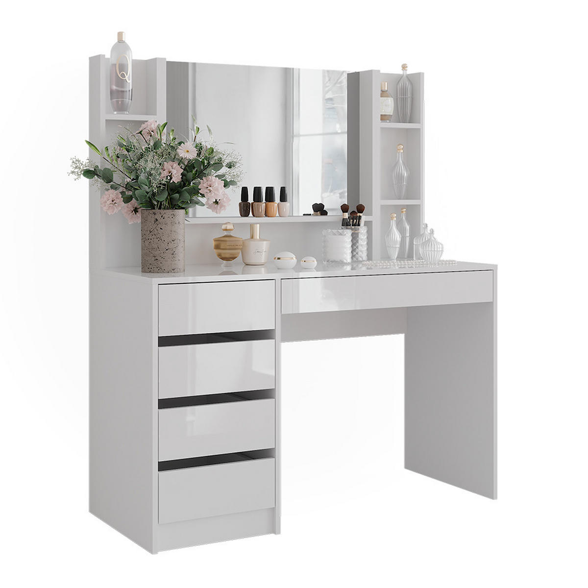 SCHMINKTISCH Sherry Weiß/Weiß Hochglanz 119.8 cm 4 Teile - Weiß Hochglanz, Holzwerkstoff (119.8/76/50.1cm) - Vicco