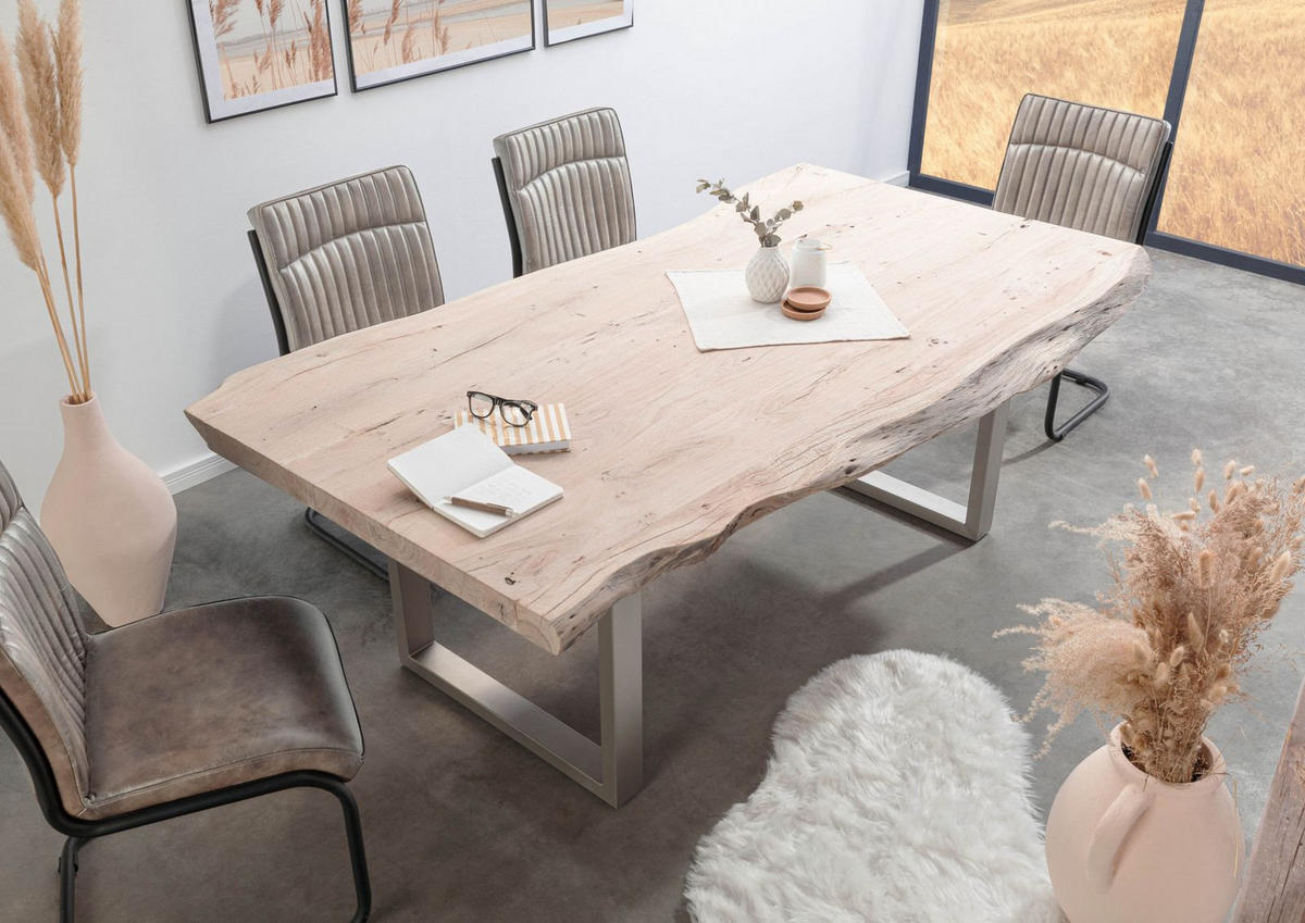 BAUMTISCH Akazie 190x110x78 Natural Stone lackiert FREEFORM #128 - Beige, Holz (110/190/78cm) - Massivmoebel24