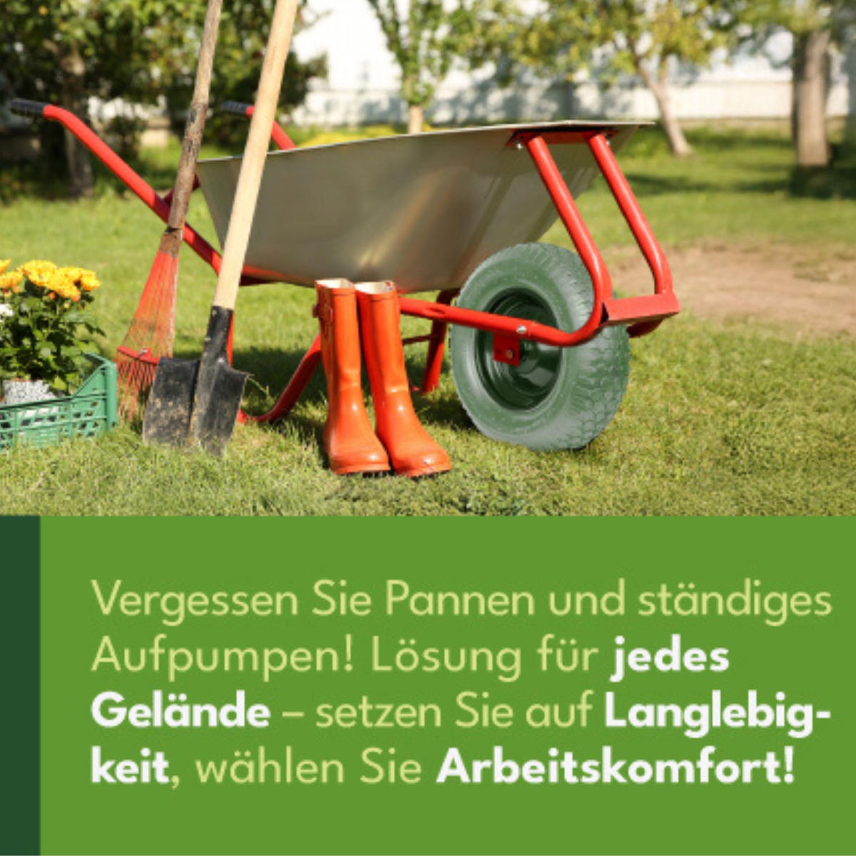 SCHUBKARRENRAD Luftreifen mit Schlauch Grün - Grün, Kunststoff (39/39/9.5cm) - KRUMAD