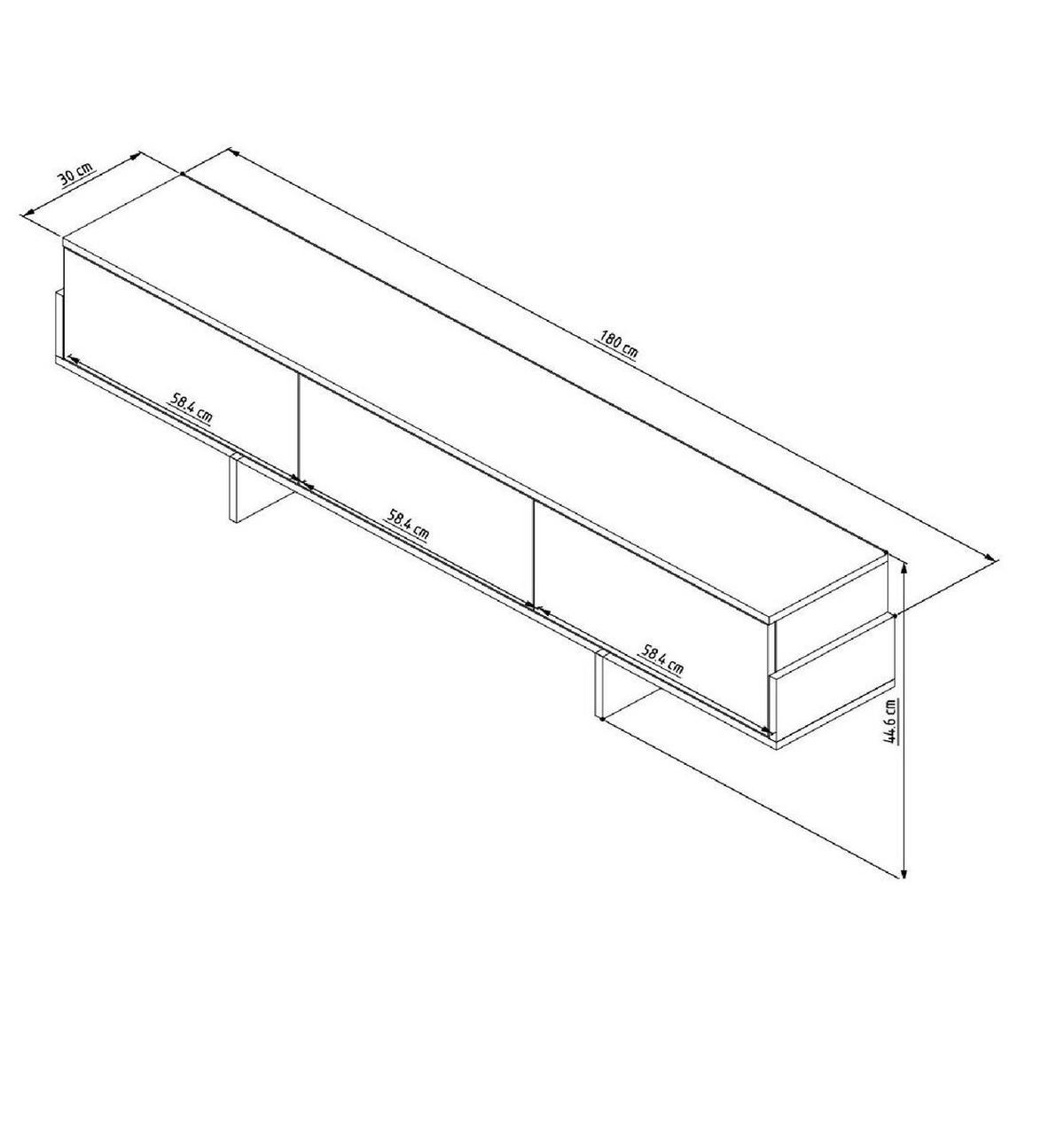 TV-MÖBEL mit 3 abklappbaren Türen gestreift 30/180/44,6 cm - Weiß, Holzwerkstoff (30/44.6/180cm) - Calicosy