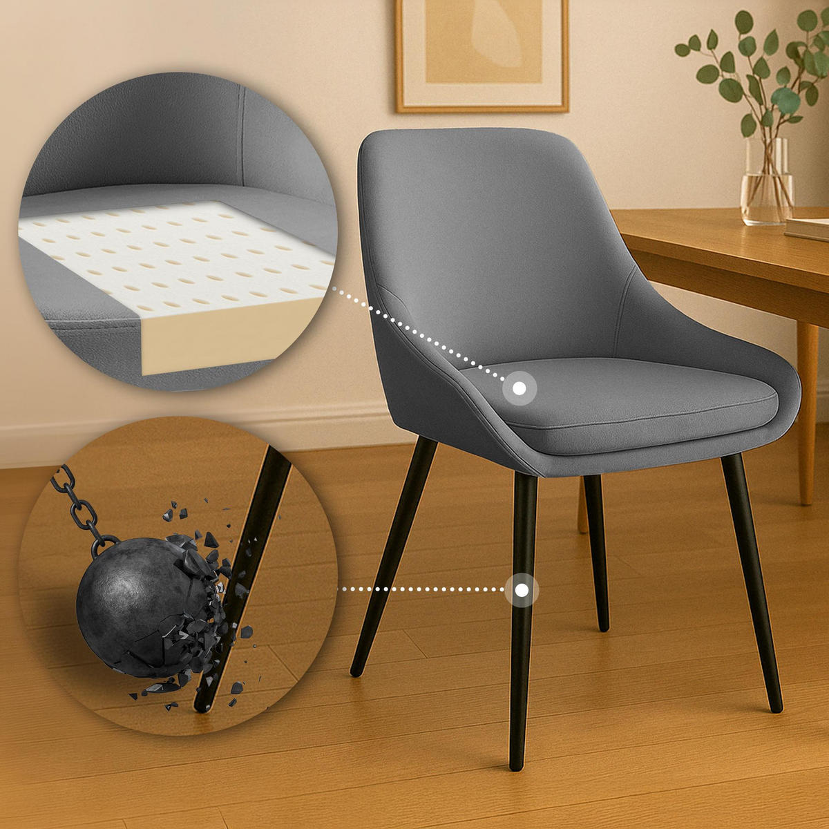 STUHL Samt Dunkelgrau - Dunkelgrau/Schwarz, Textil (50/86/53cm) - CLP
