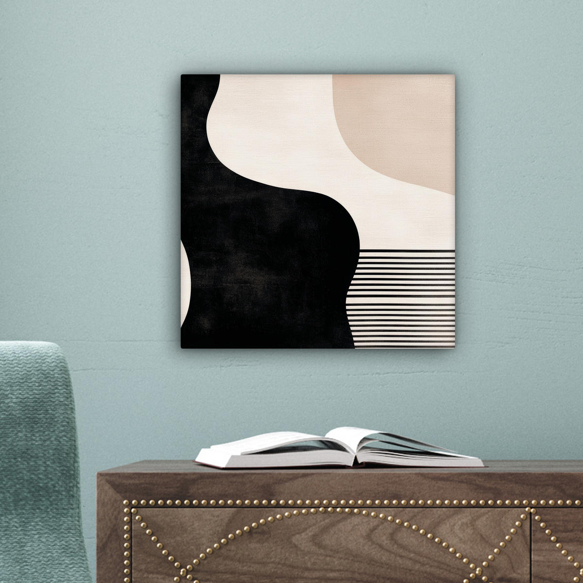 LEINWANDBILD Abstrakt - Japandi - Beige - Modern 20x20 cm - Schwarz, Textil (20/20cm) - MuchoWow