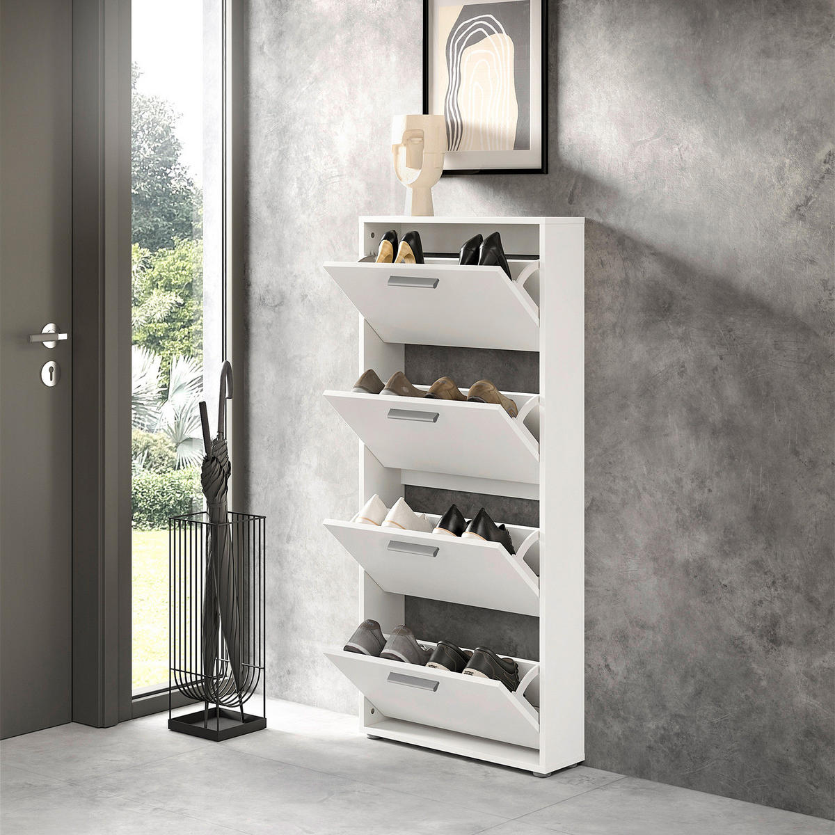 SCHUHKIPPER - 59 cm - Weiß - Silberfarben/Weiß, Holzwerkstoff/Kunststoff (59/136/17cm) - home24
