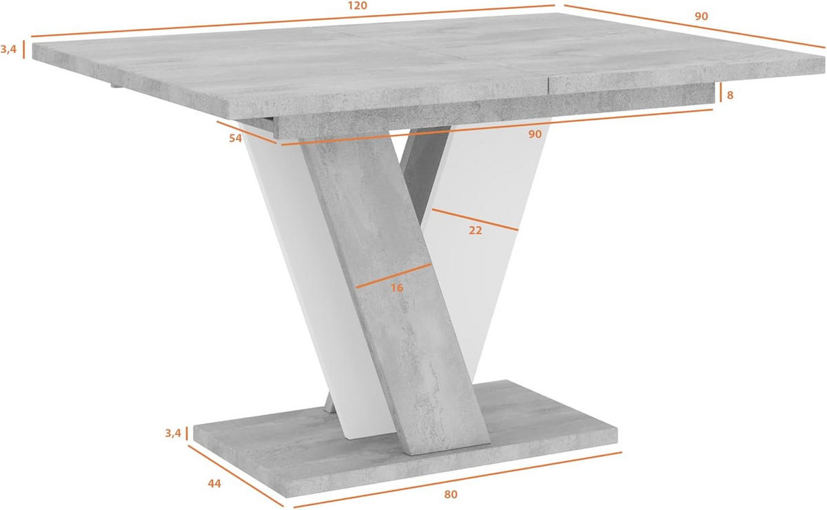 JEDÁLENSKÝ STÔL rozkladací 120–160 cm betónovo sivý mix biela - svetlosivá, kov (90/160/75cm) - Home Collective