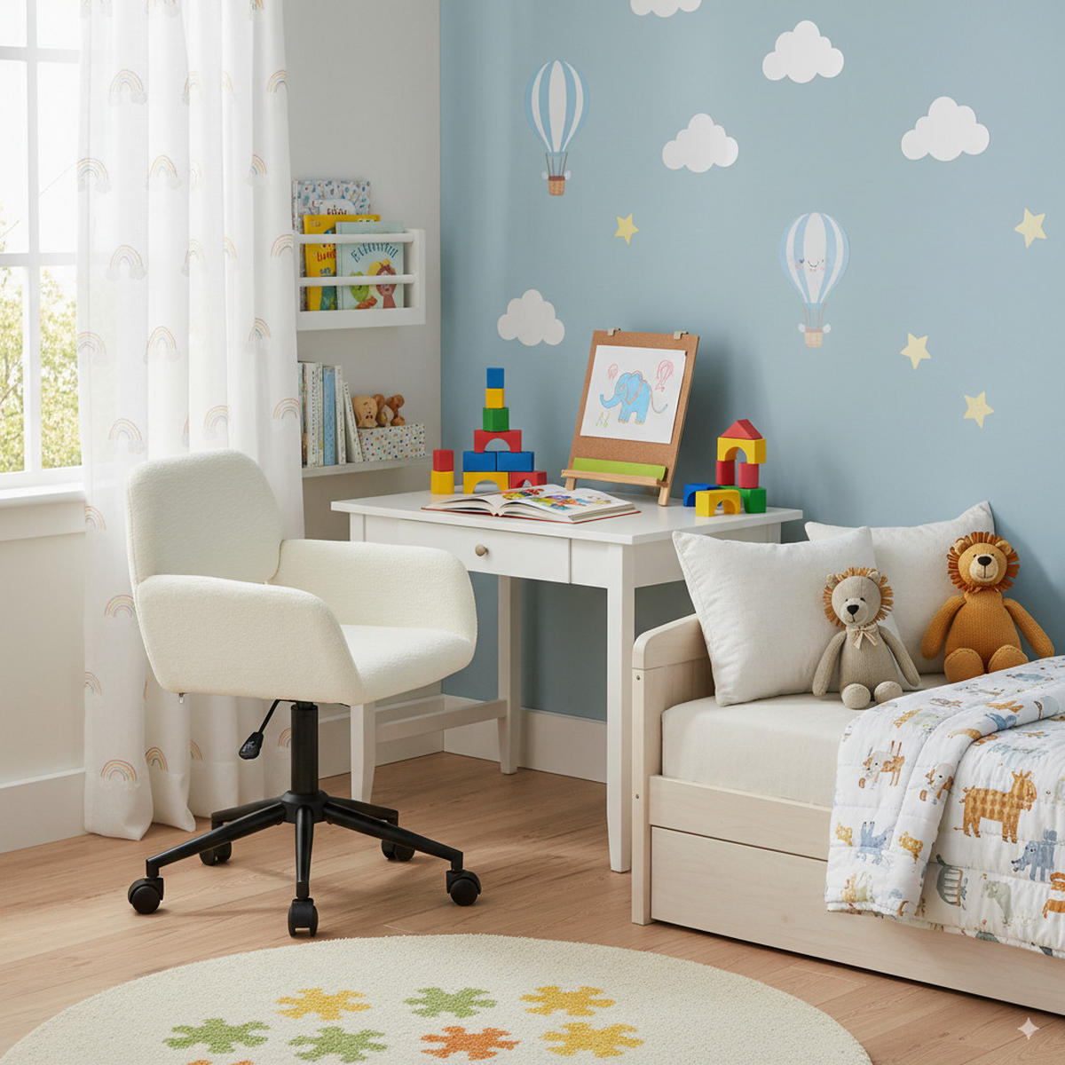 KINDERDREHSTUHL Stoffbezug höhenverstellbar & 360° drehbar - Beige, Holzwerkstoff/Textil (56.5/84.5/57.5cm) - Urban Meuble