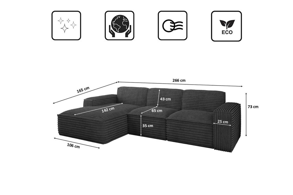 ECKSOFA L-Form Siena Stoff Velo Graphit Links - Graphitfarben, Holz/Kunststoff (165/266cm) - Kaiser Möbel