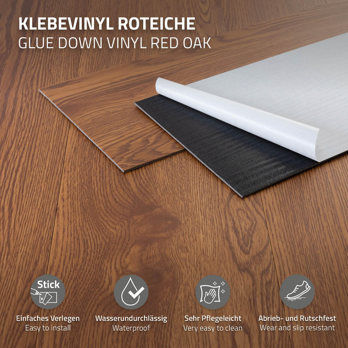 VINYLBODEN selbstklebend 2,23m²/16 Dielen Roteiche - Braun, Kunststoff (91.5/15.3/0.2cm) - ML-DESIGN