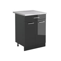 DULAP DE BAZĂ DE BUCĂTĂRIE R-Line, Antracit lucios ridicat/antracit, 60 cm cu sertar стільниця Мармур - negru cu luciu intens/antracit, compozit lemnos (60/81.6/60cm) - Vicco