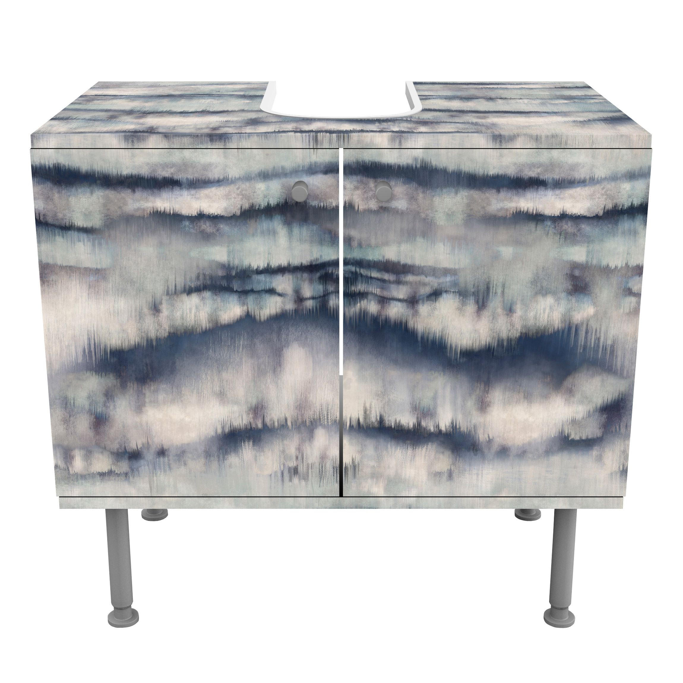 WASCHBECKENUNTERSCHRANK Abstrakte Aquarell Berge 60/55/35 cm - Blau, Holzwerkstoff (60/55/35cm) - Bilderwelten