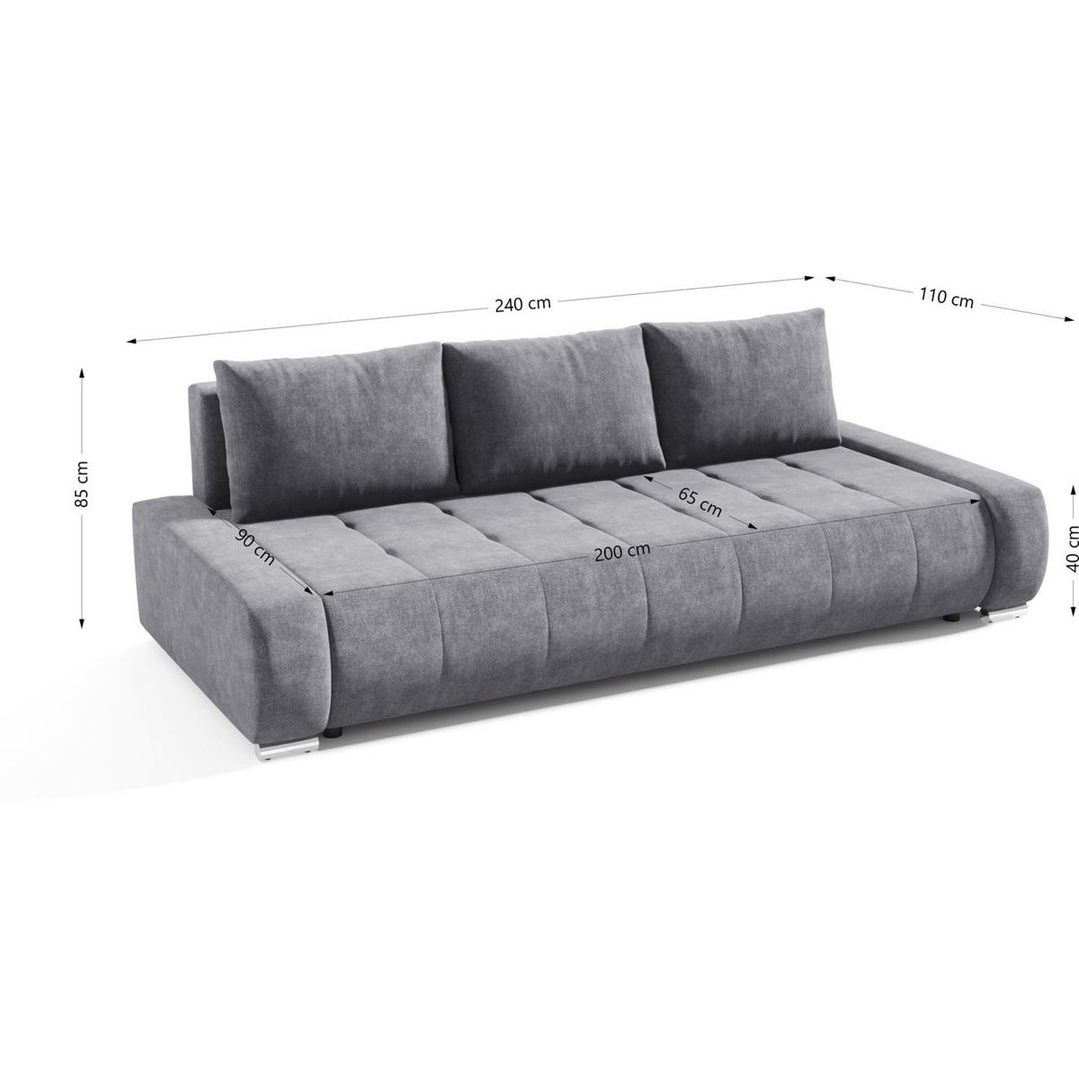 ROZKLÁDACÍ pohovka Draco 3místná, s úložným prostorem, šedá - šedá, textil (240/85/110cm) - Beautysofa
