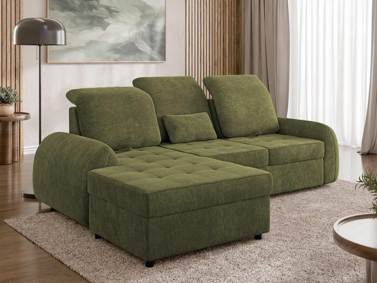 ECKSCHLAFSOFA Soreno, Seite: Links - Schwarz/Grün, Holz/Kunststoff (255/176cm) - MIRJAN24