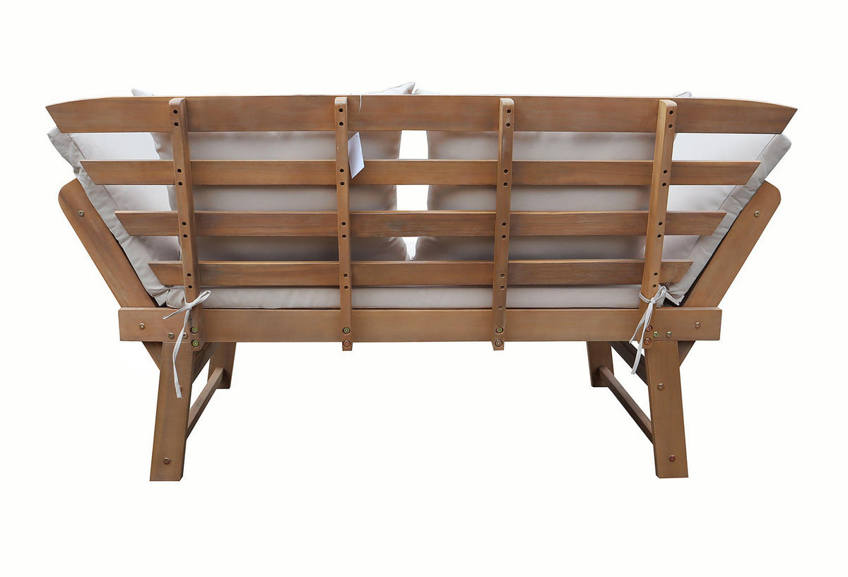 MASSIVE GARTENBANK - Akazie massiv / Polyester - Braun / Weiß - Weiß/Braun, Holz/Textil (157/85/68cm) - home24