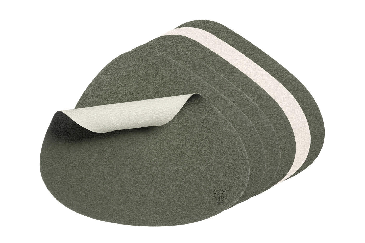 TISCHSET - 6er-Set - Recyclingleder in Cremeweiß und Graugrün - Weiß, Textil (37/44cm) - Björn