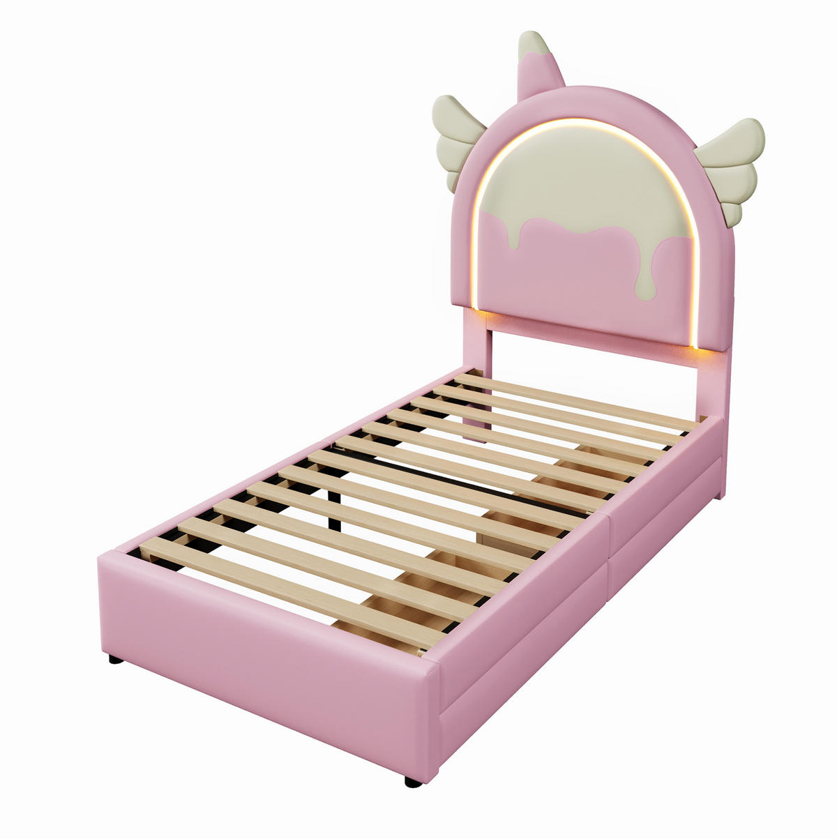 POLSTERBETT mit LED-Beleuchtung 90/200 cm in Rosa mit 2 Schubladen - Rosa, Kunststoff (90/200cm) - BEAOK