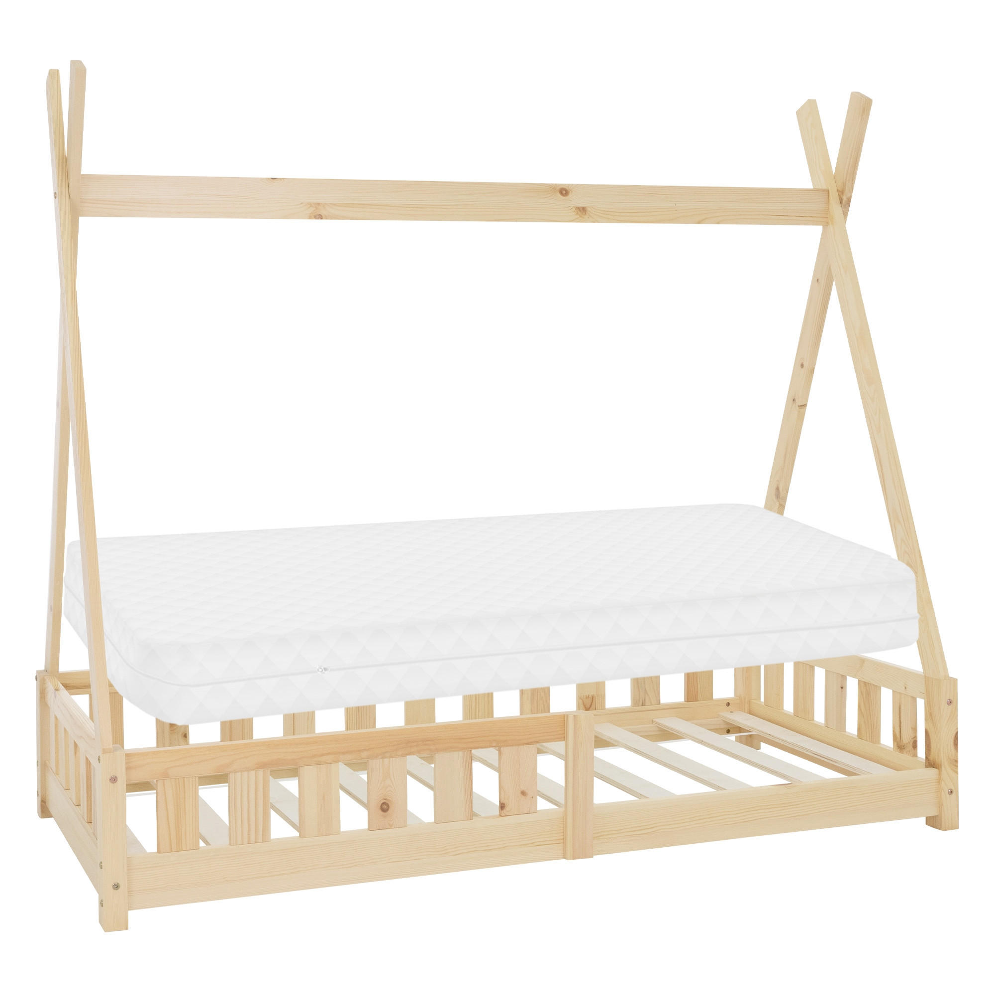 KINDERBETT Tipi mit Matratze 80x160 cm Natur - Naturfarben, Holz (86/150/168cm) - ML-DESIGN