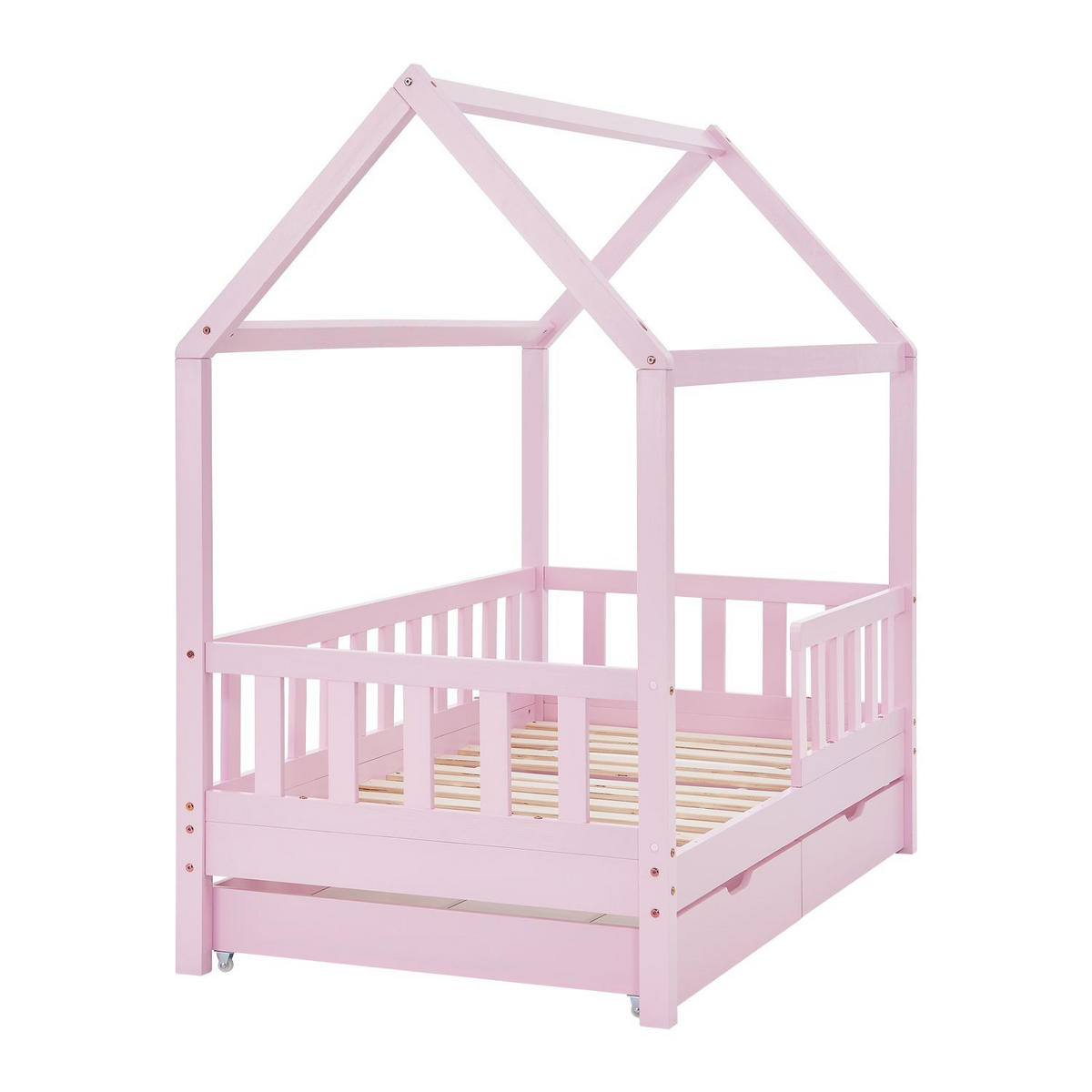 KINDERBETT Marli rosa 80x160 cm mit Bettkasten - Rosa, Holz (80/160cm) - Juskys