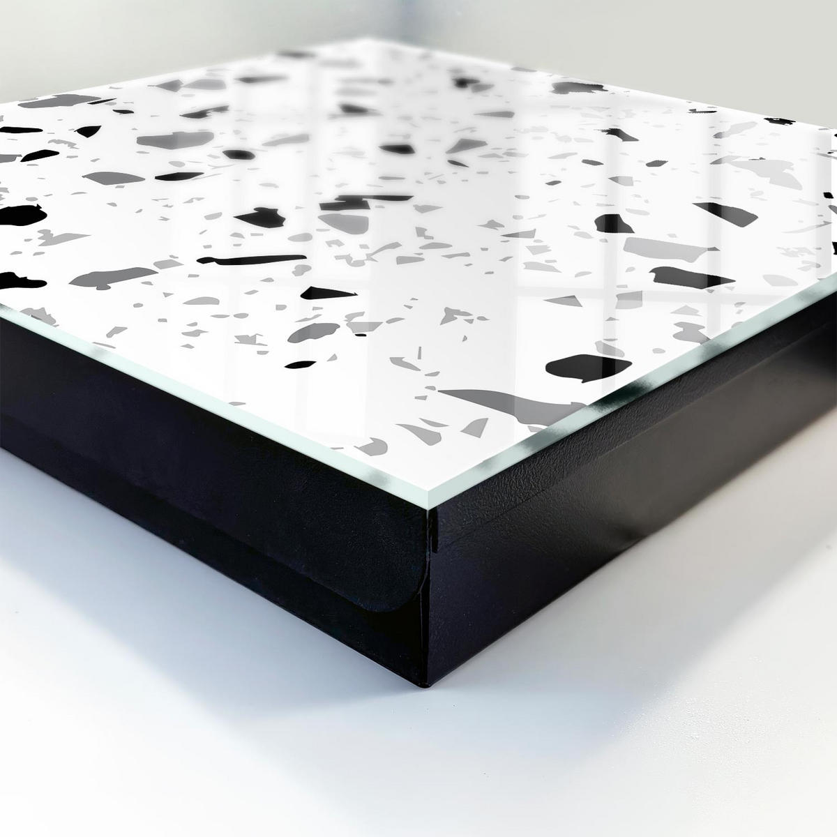 SCHLÜSSELBOX Schwarz 30x30 cm- Türöffnung nach rechts - Monochromer Terrazzo - Weiß, Metall (30/30/5cm) - TULUP