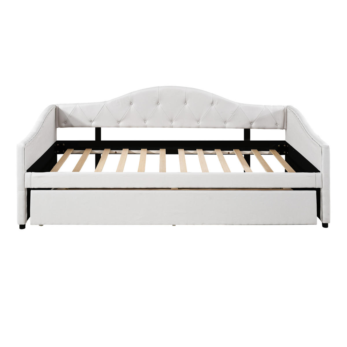 TAGESBETT mit Ausziehbett 90x200 cm Leinen Beige - Beige, Holz (90/200cm) - Meubliv