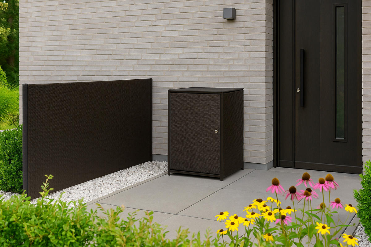 MÜLLTONNENBOX Belfast für Tonnen bis 240L - Mülltonnenverkleidung aus Metall und Polyrattan mocca. BxTxH: 76x78x123 cm - Braun, Metall (76/123/78cm) - TPFGarden