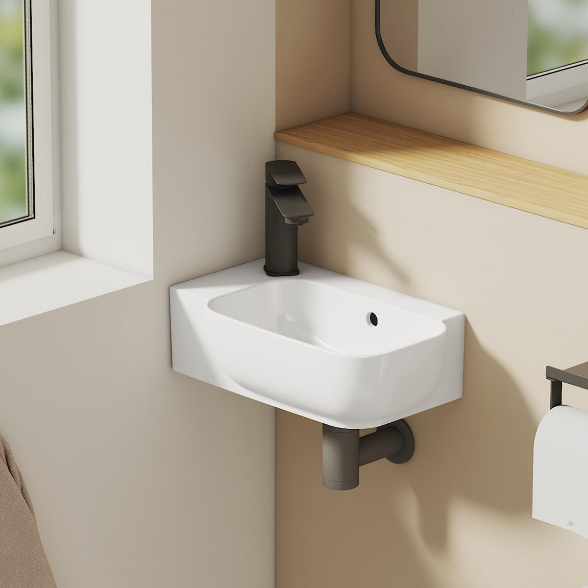 HANDWASCHBECKEN Links-Wasserhahnloch 40 / 25 / 14 cm - Weiß, Keramik (25/14/40cm) - EMKE