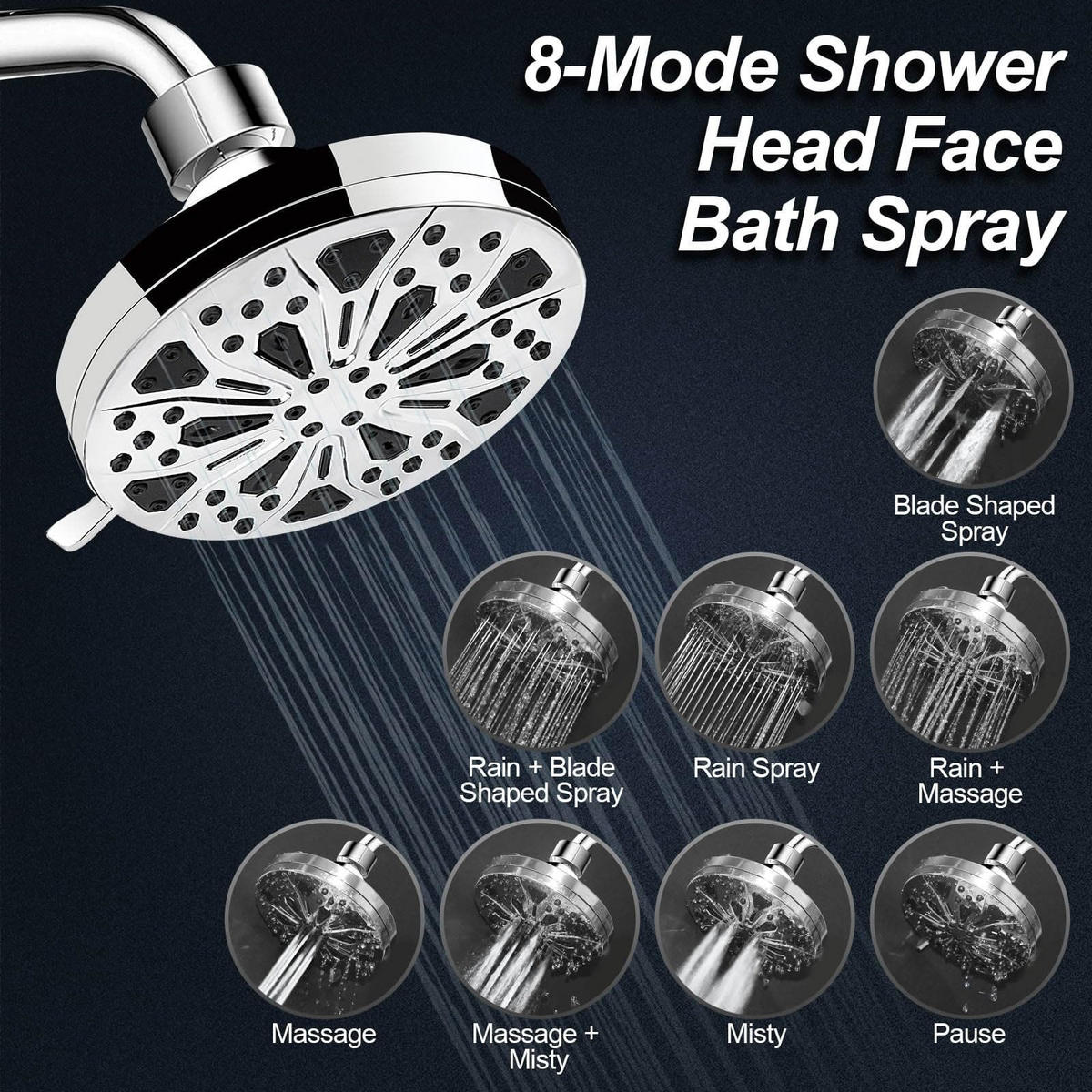 DUSCHKOPF 8er-Set Hochdruck Regendusche Silber Für Niederdruck - Silberfarben, Metall (11/10.7/10.7cm)