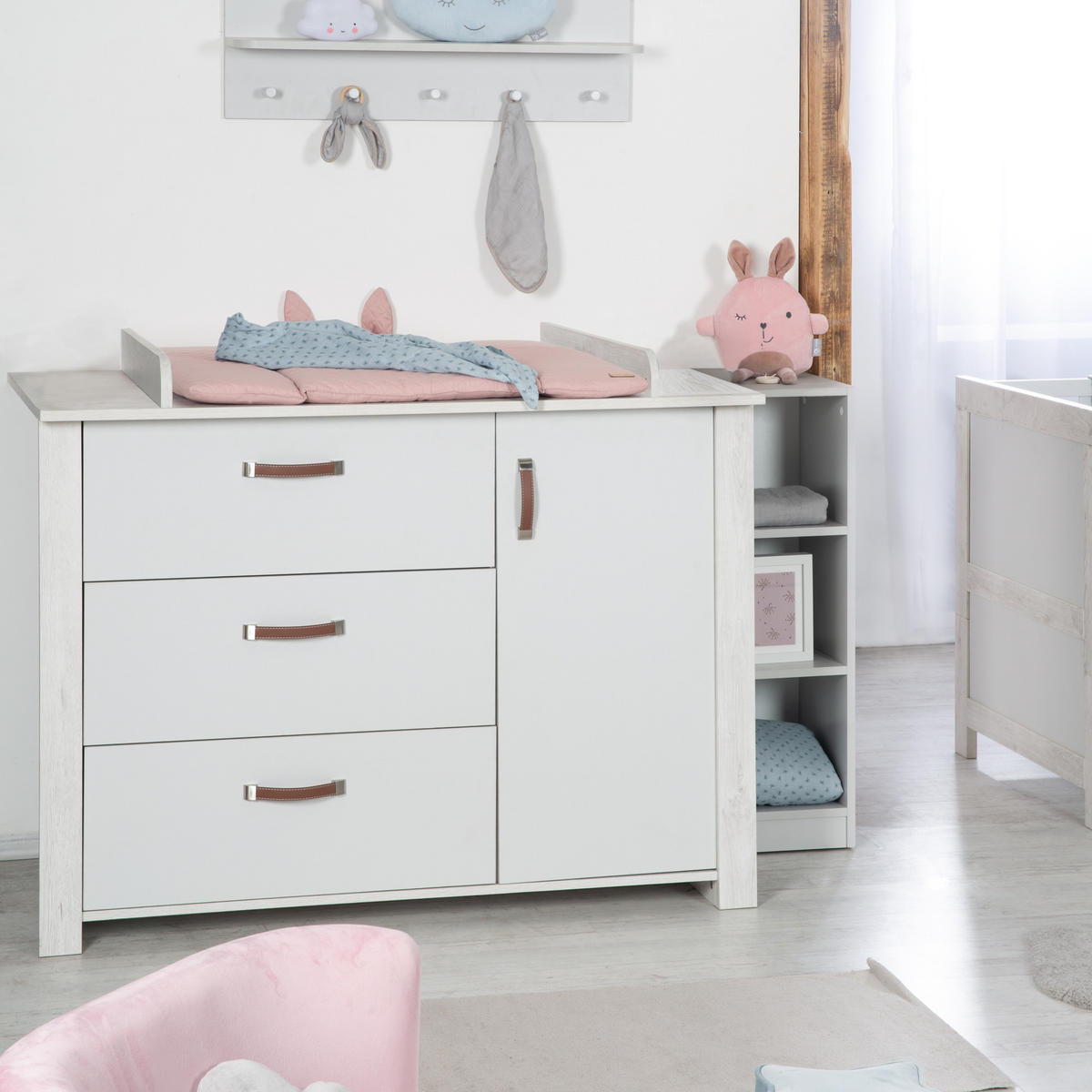 BABYZIMMER-SET Mila 3-teilig - Grau, Holzwerkstoff (135/190/142cm) - Roba