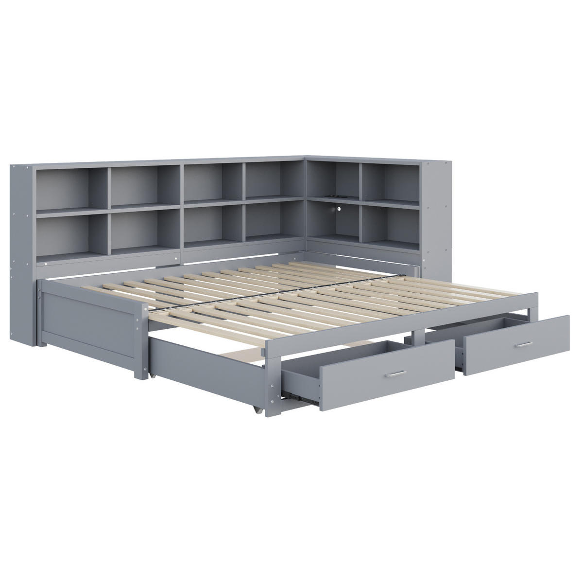 MULTIFUNKTIONSBETT aus Kiefernholz 90/180x190 cm Grau mit Ausziehbett, Stauraum und Steckdose - Grau, Holzwerkstoff (90/190cm) - IVMEU
