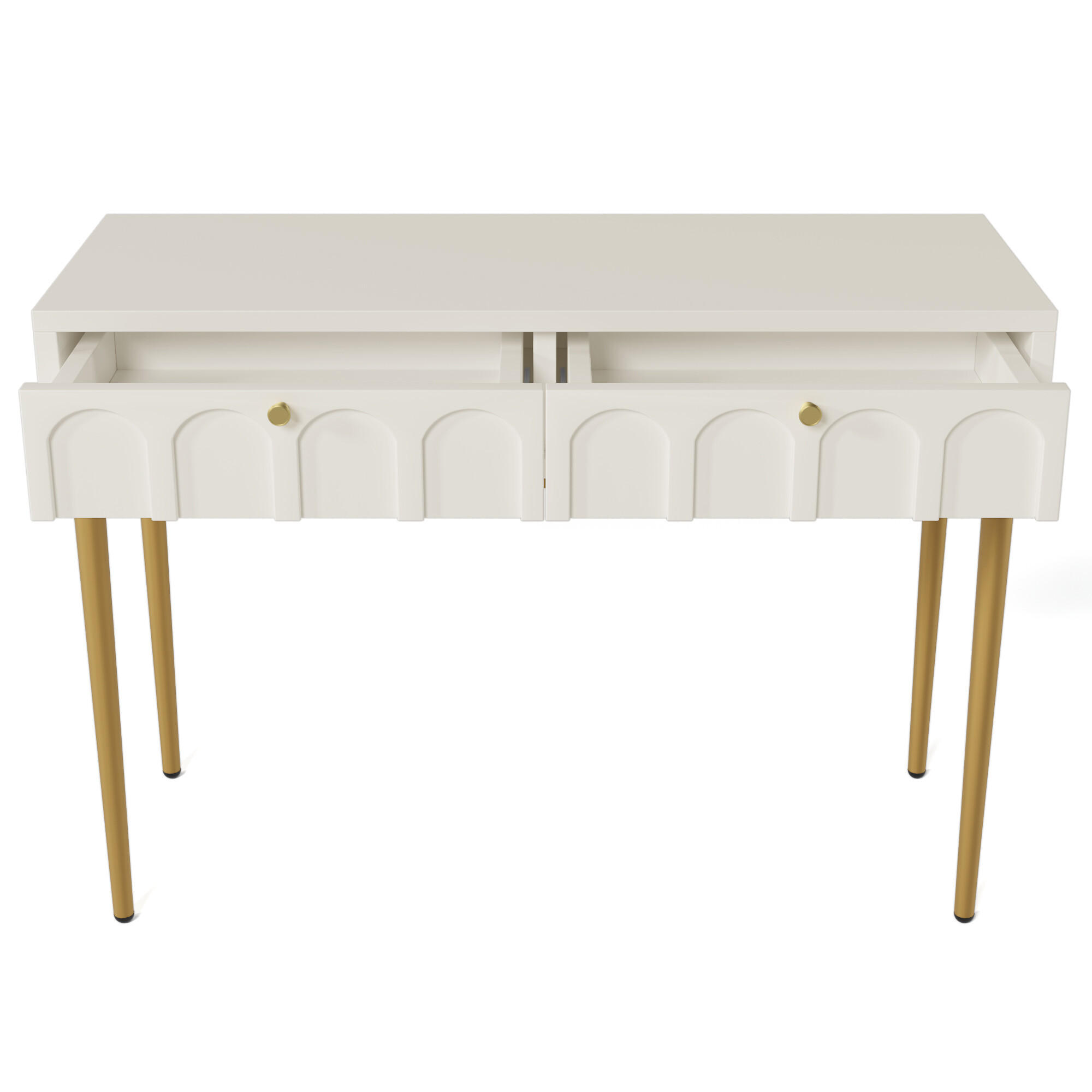 SCHMINKTISCH Cremeweiß und Golden 100/76,5/45 cm - Beige, Holzwerkstoff/Metall (100/76.5/45cm) - Urban Meuble