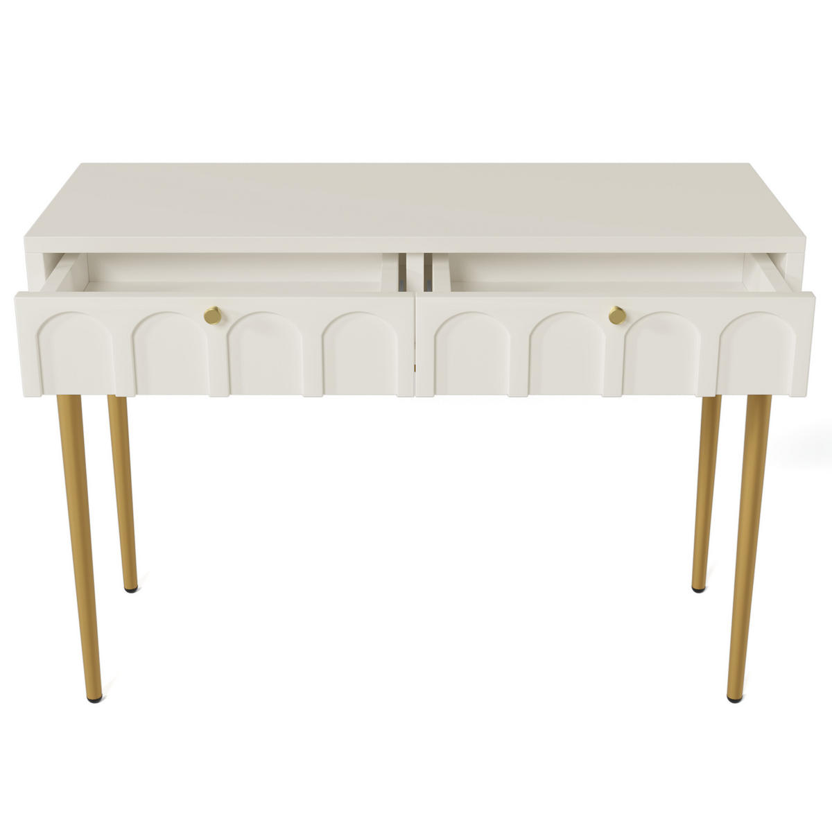 SCHMINKTISCH Cremeweiß und Golden 100/76,5/45 cm - Beige, Holzwerkstoff/Metall (100/76.5/45cm) - Urban Meuble