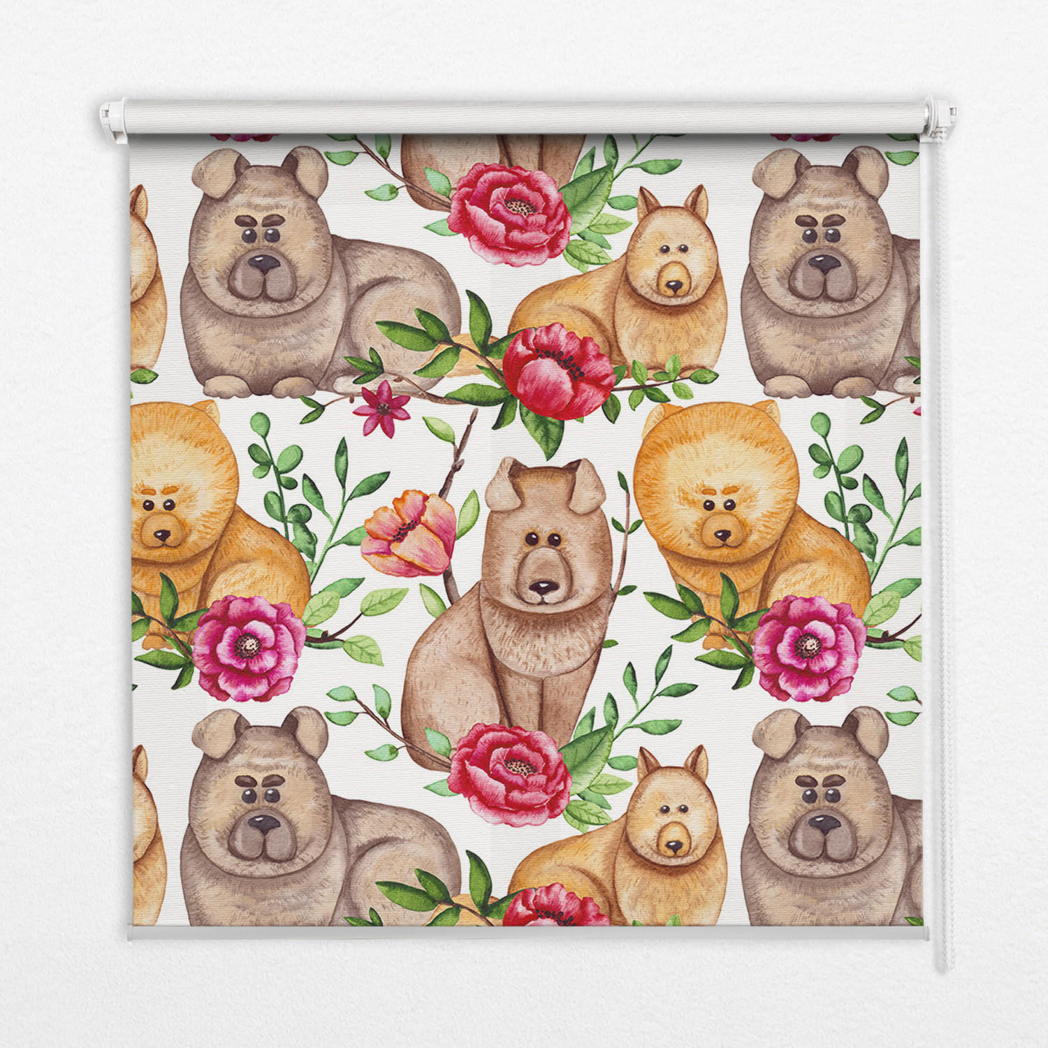 INNENROLLO - Fensterrollo - Rollo - 80x180 cm - Hunde zwischen den Blumen - Braun, Kunststoff (80/180/0.5cm) - TULUP