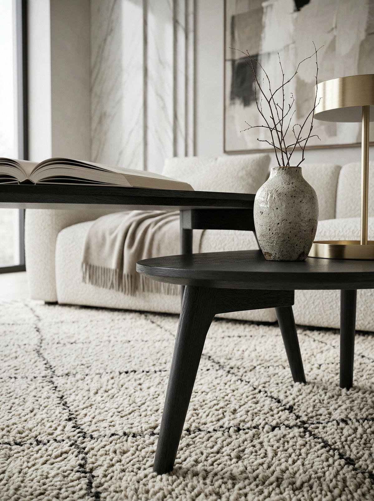 COUCHTISCH 2er Set Massivholz Nierenform Retro Handgefertigt, Schwarz 100x50x42 cm - Schwarz, Holz (50/100/42cm) - KADIMA DESIGN