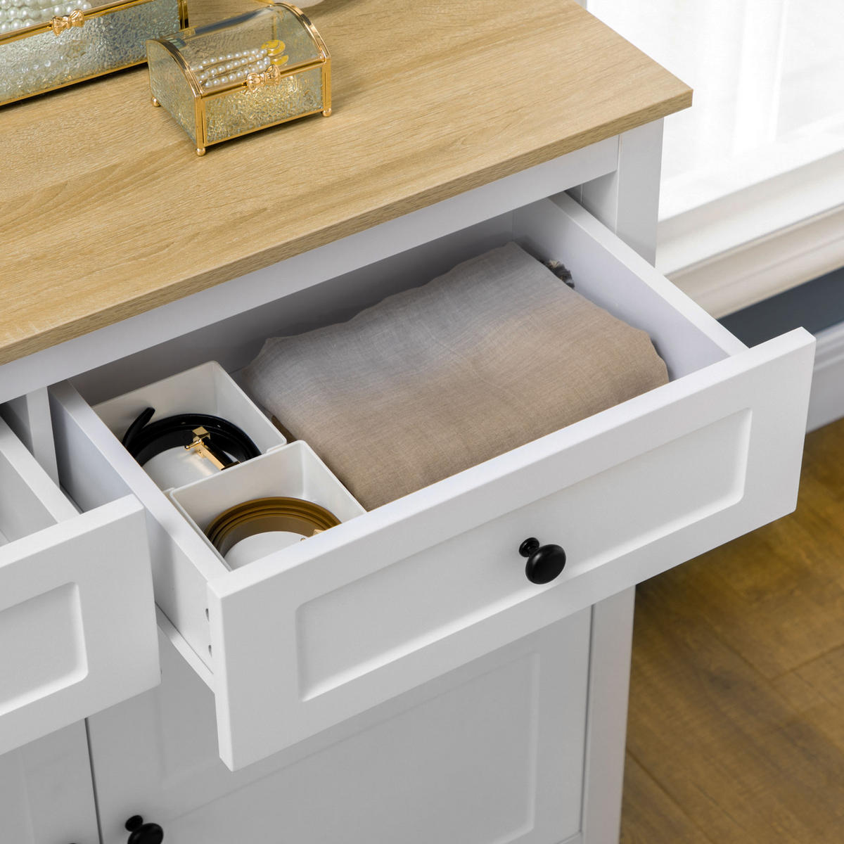 KOMMODE DE-11039 2 Türen mit verstellbarem Boden Weiß/Holzoptik - Weiß, Holzwerkstoff (100/85/40cm) - ComfortXL