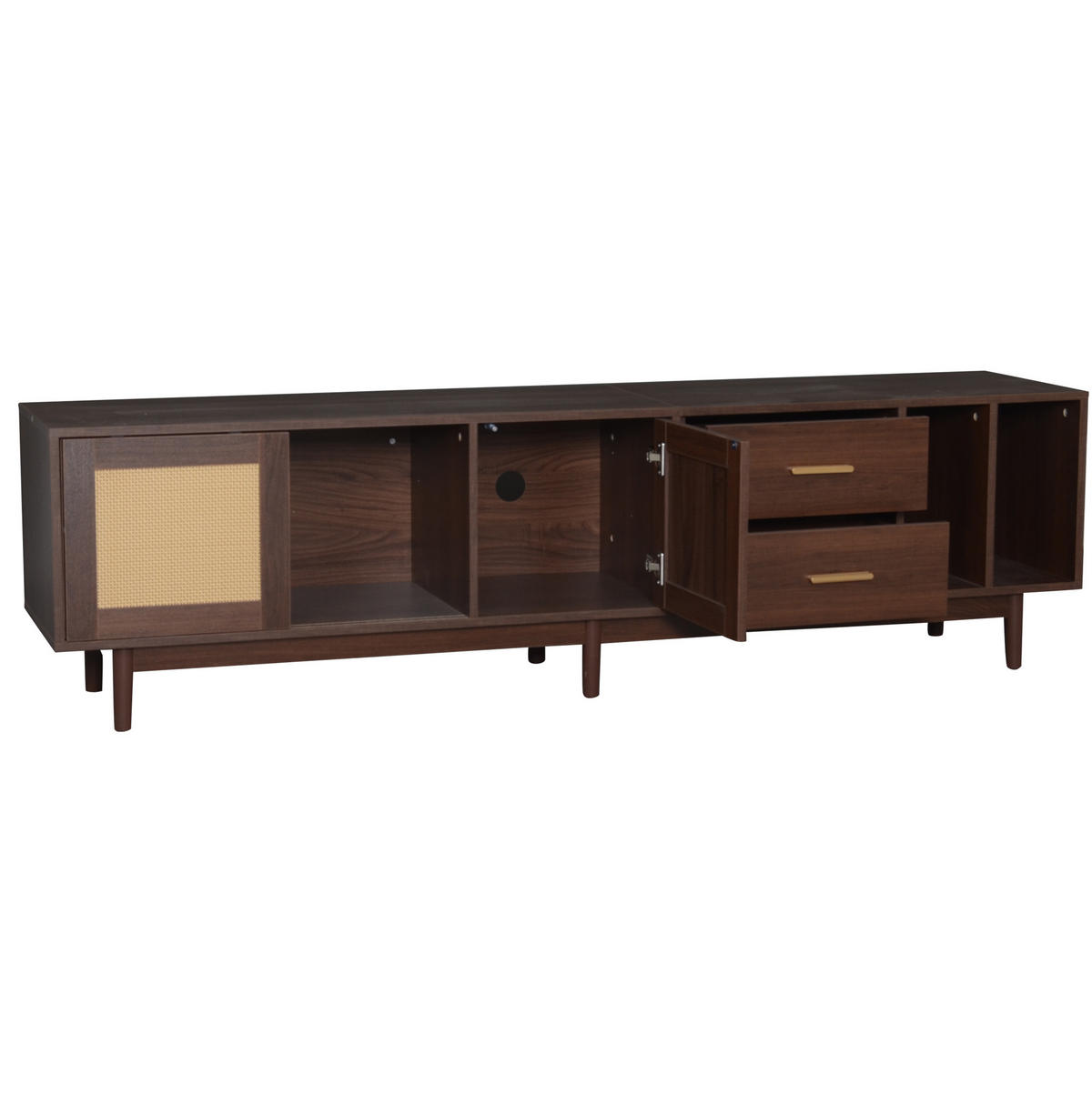 TV ormarić 190/40/52 cm smeđi od MDF-a s vratima od ratana i 2 ladice - smeđa, drvni materijal (190/52/40cm) - OKWISH