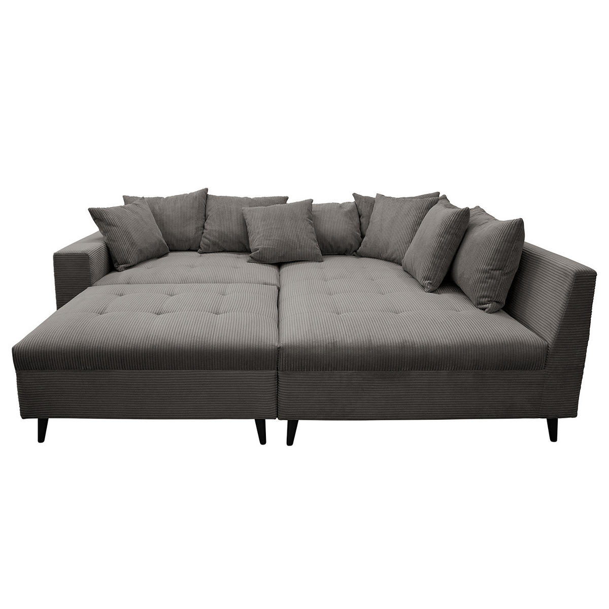 ECKSOFA mit Ottomane und Hocker - Schwarz/Grau, Birkenholz/Textil (247/174cm) - home24