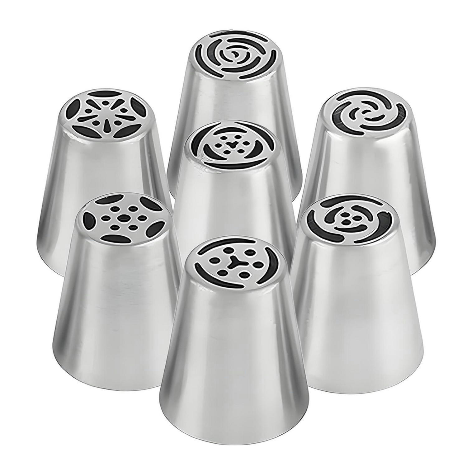 SPRITZTÜLLEN 7-teiliges Set Blumenmuster Edelstahl - Silberfarben, Metall (3.8/4.3/4.3cm)