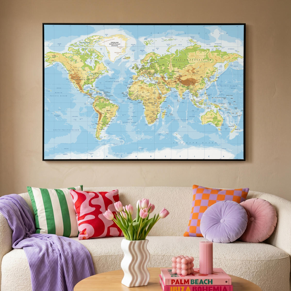 LEINWAND Bilder mit Rahmen - Weltkarte - Statistisch - Blau - Erde - Bildung - 120x80 - Blau, Textil (120/80cm) - MuchoWow