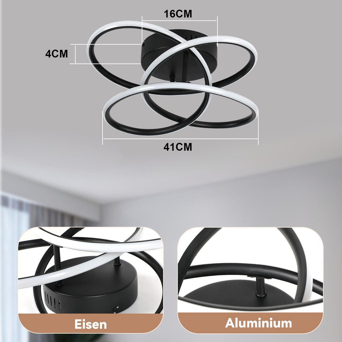 LED-DECKENLEUCHTE Meldon 33/36/14 cm - Schwarz, Metall (36/33/14cm) - ZMH