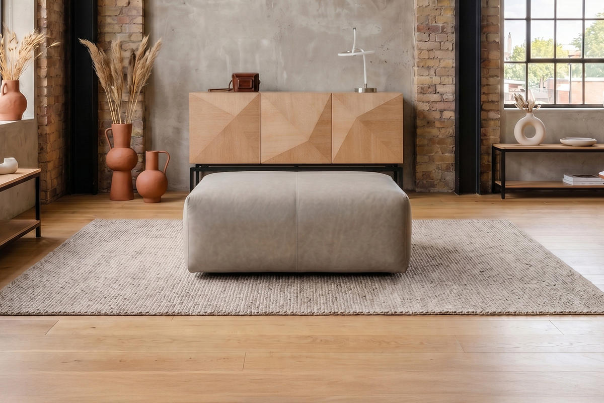 POLSTERHOCKER CELESTE Grau Leder - Grau, Leder/Kunststoff (120/48/80cm) - KAWOLA