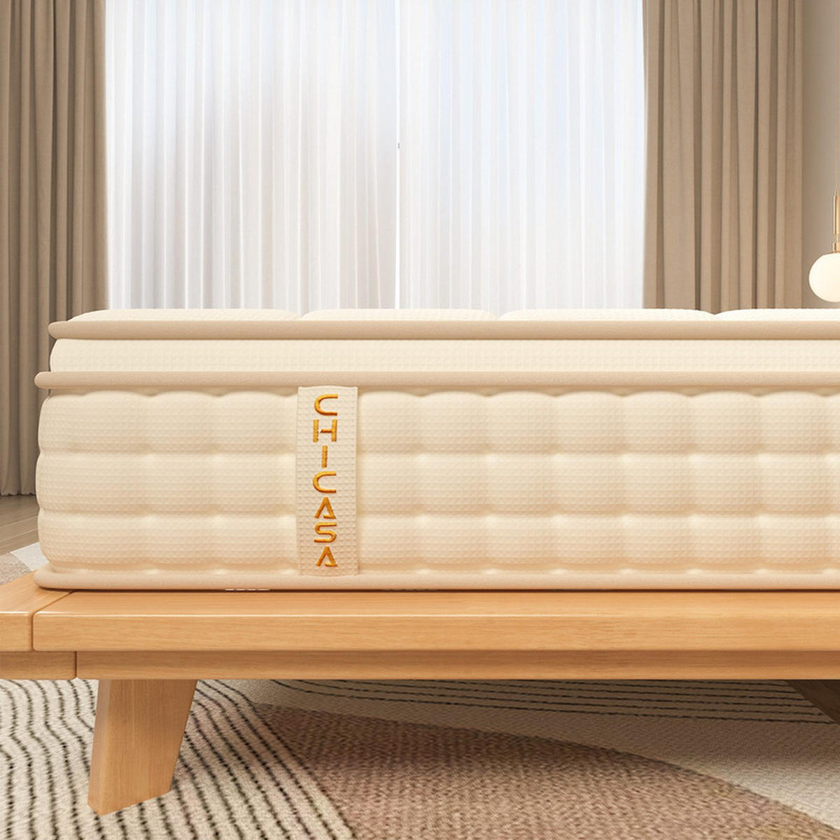 TASCHENFEDERKERNMATRATZE Luxuriöse 180×200, 9-Zonen Memory-Schaum Hybridmatratze,Hellgelb,Härtegrad H3 - Hellgelb, Metall (180/200cm) - CHICASA