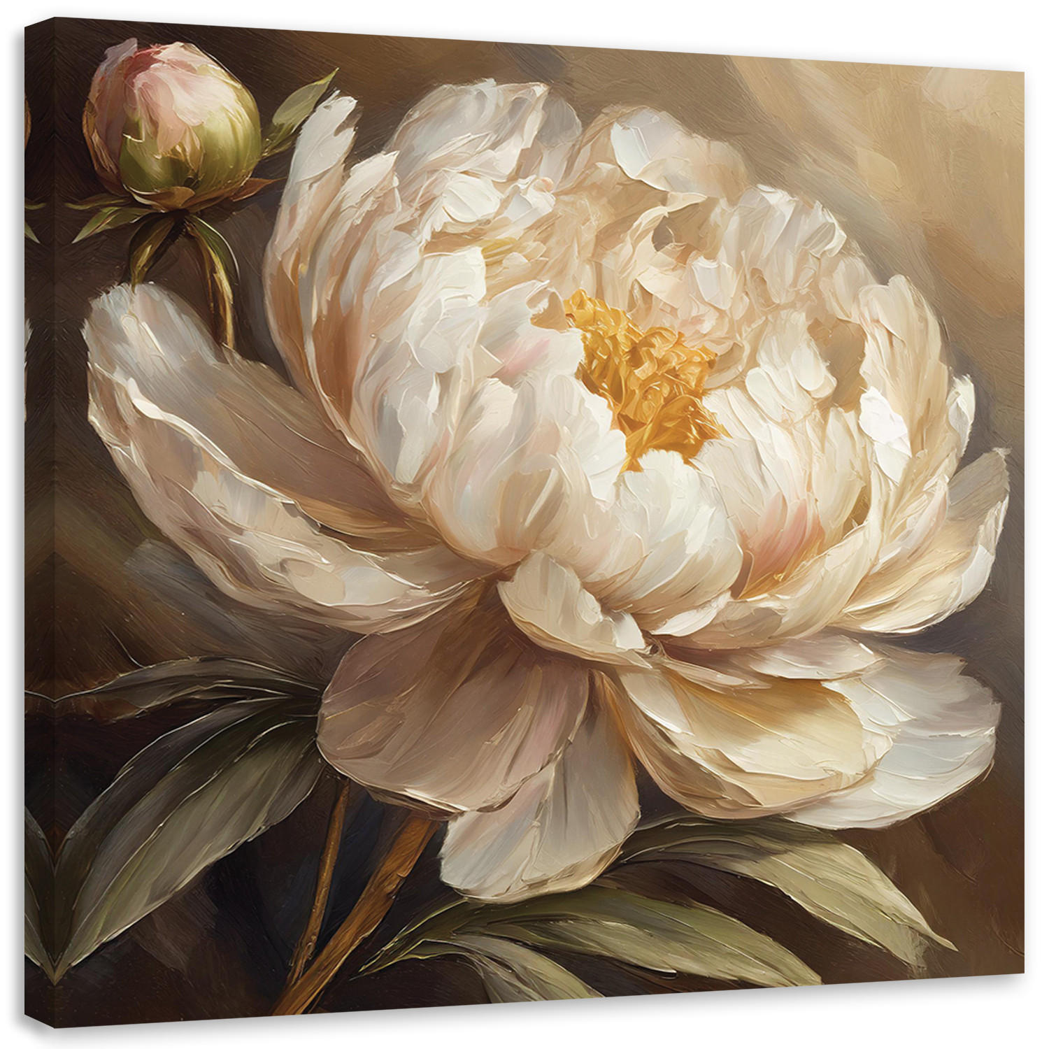 WANDBILD gemalte pfingstrose - Beige, Textil (50/50cm) - Feeby