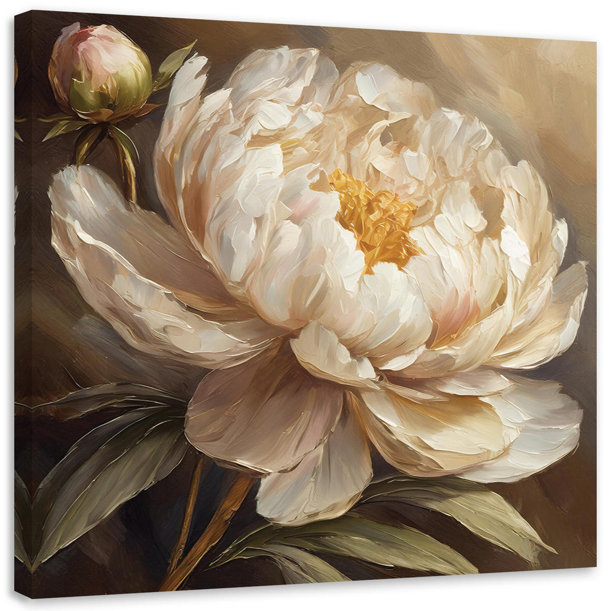 WANDBILD gemalte pfingstrose - Beige, Textil (50/50cm) - Feeby